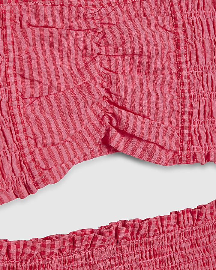 River Island Girls Pink Gingham Stripe Skirt Set