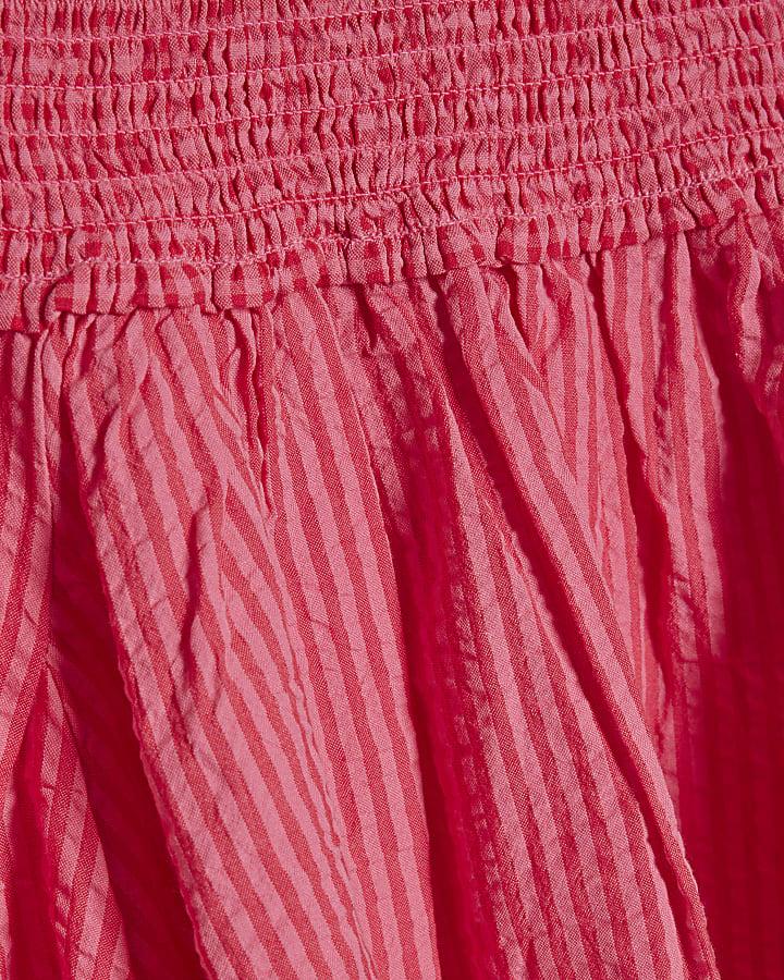 River Island Girls Pink Gingham Stripe Skirt Set