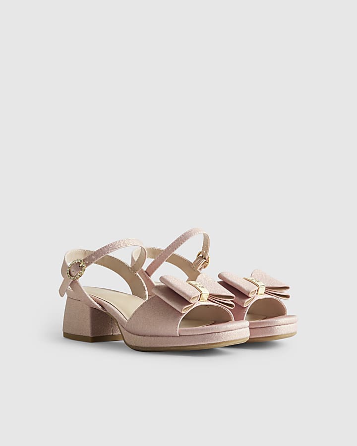 River Island Girls Pink Glitter Bow Heeled Sandals