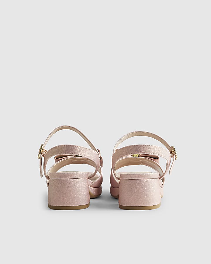 River Island Girls Pink Glitter Bow Heeled Sandals