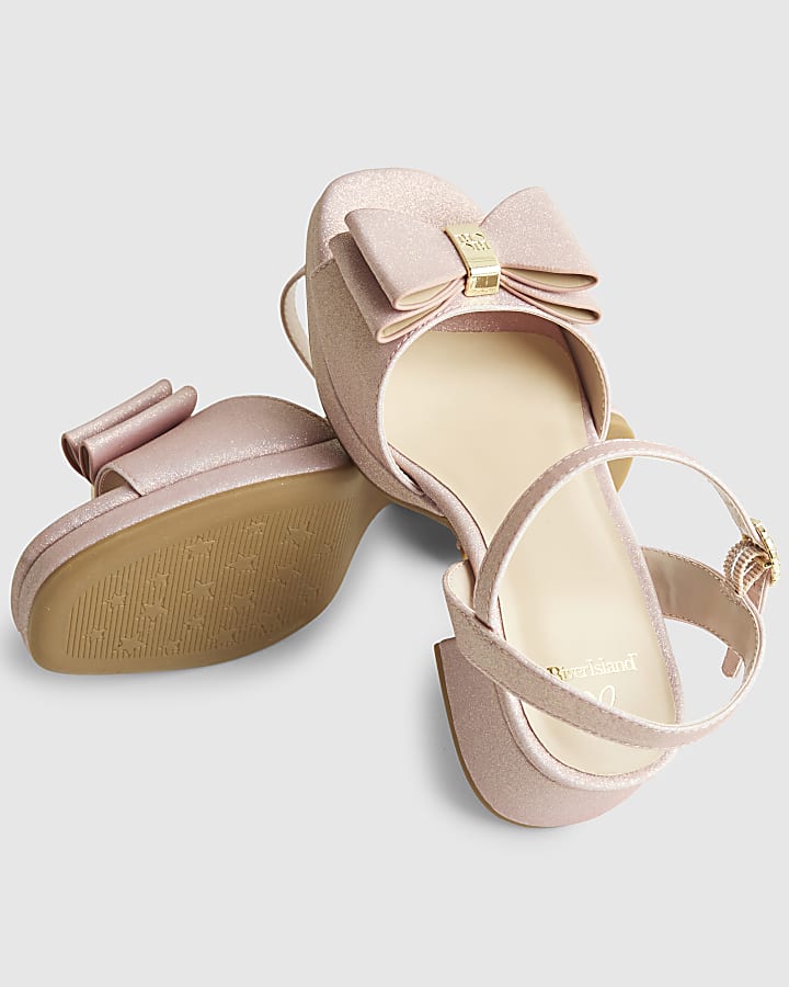 River Island Girls Pink Glitter Bow Heeled Sandals