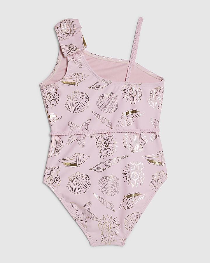 River Island Girls Pink Gold Foil Shell Swimsuit