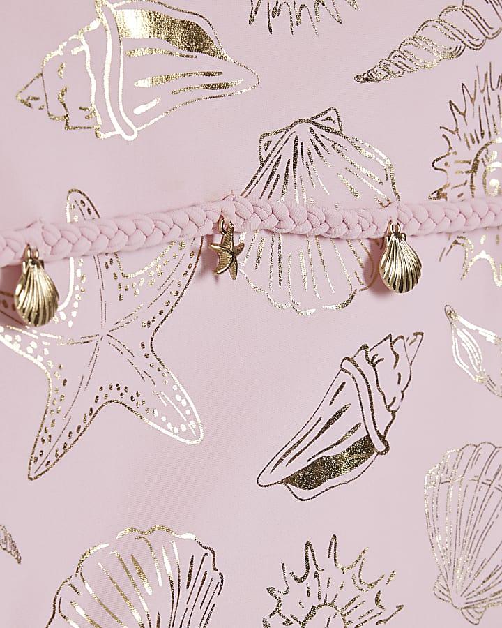 River Island Girls Pink Gold Foil Shell Swimsuit
