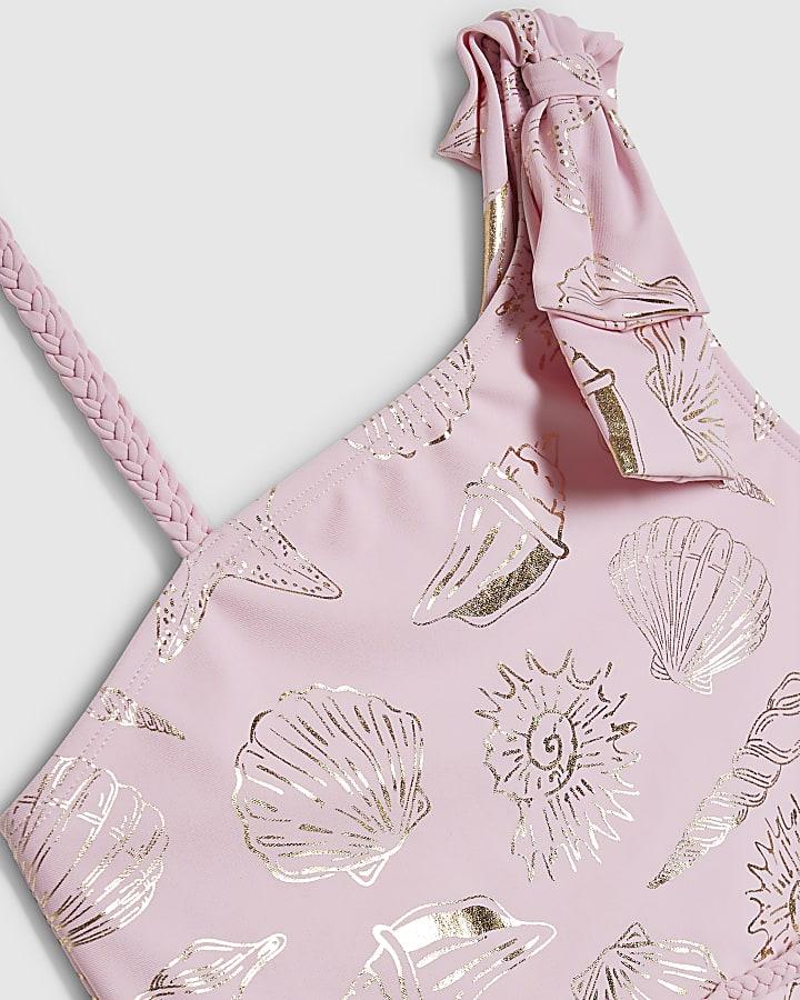 River Island Girls Pink Gold Foil Shell Swimsuit
