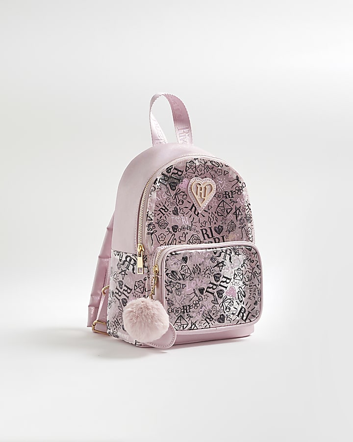 River Island Girls Pink Graffiti Backpack