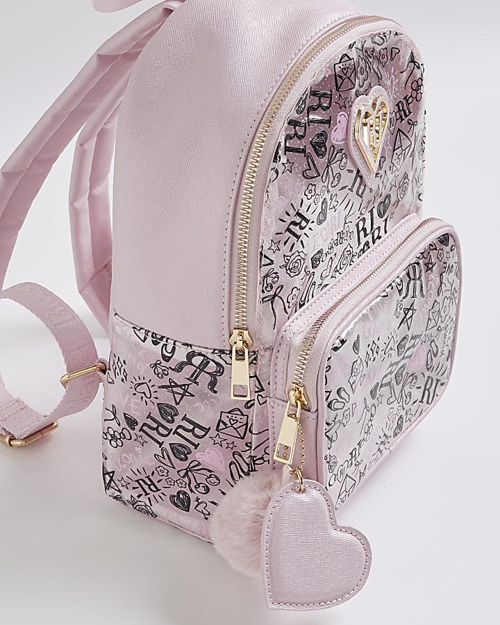 River Island Girls Pink Graffiti Backpack