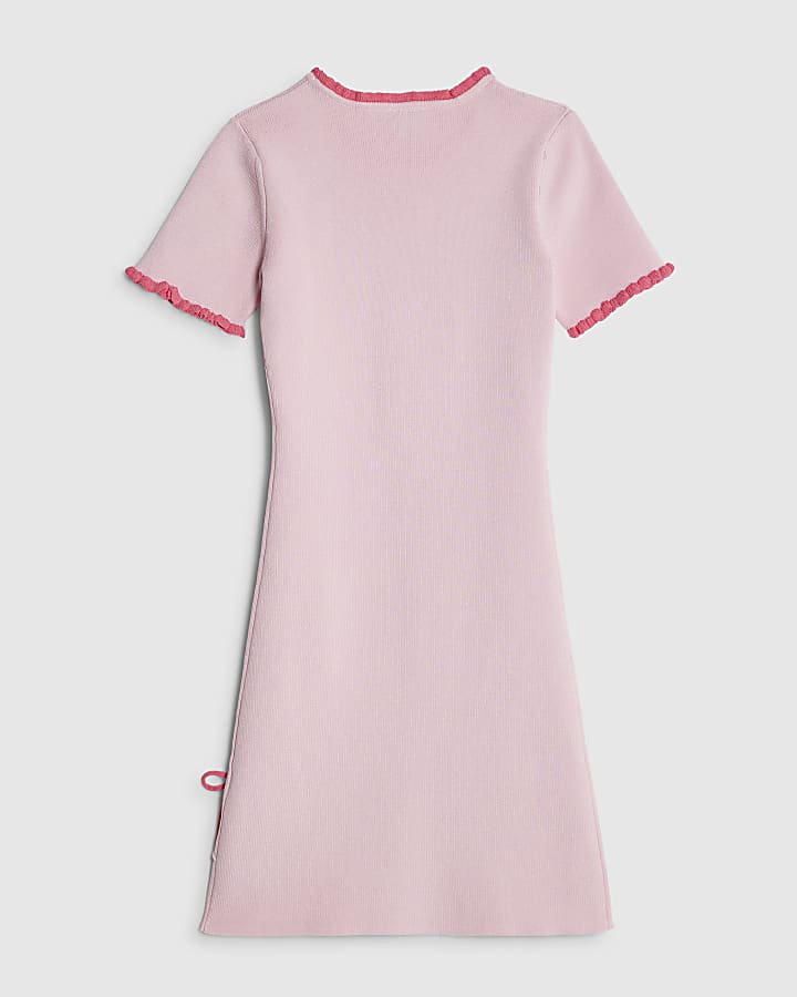 River Island Girls Pink Heart Charm Bow Knit Dress