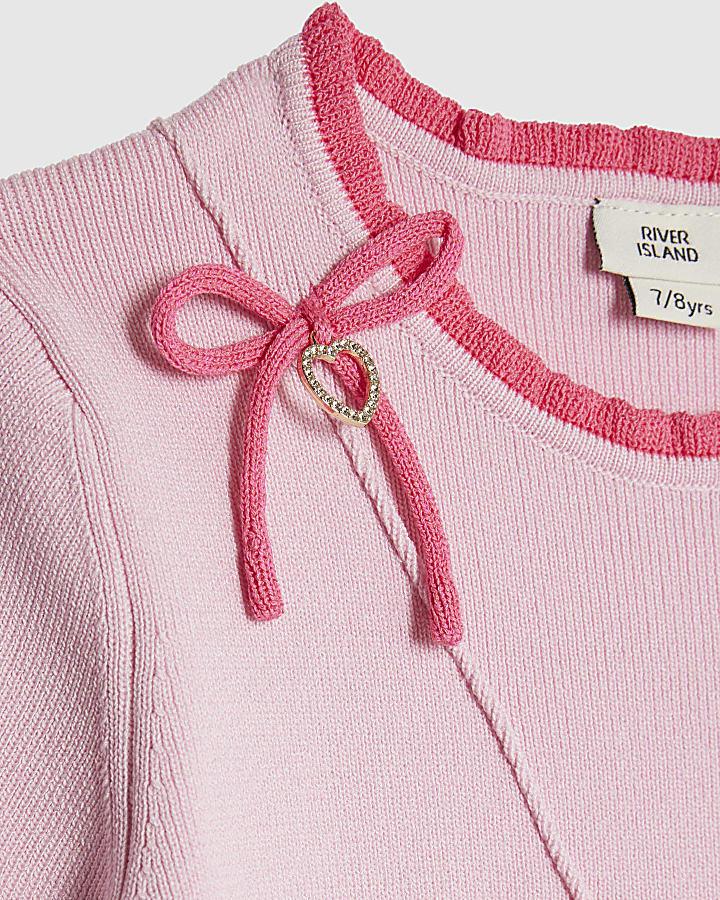 River Island Girls Pink Heart Charm Bow Knit Dress