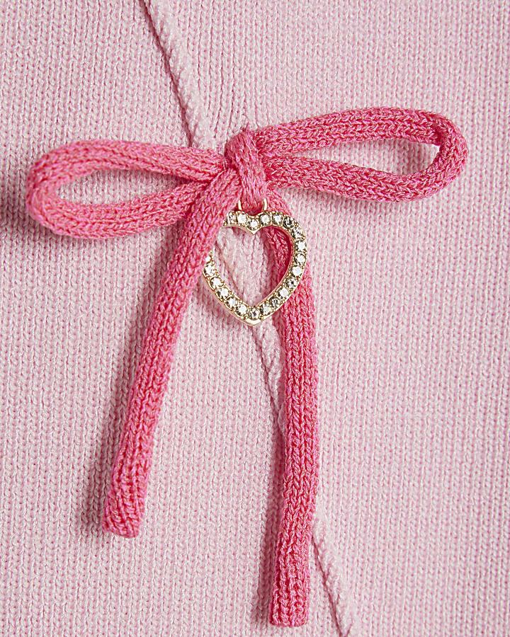 river island Girls Pink Heart Charm Bow Knit Dress
