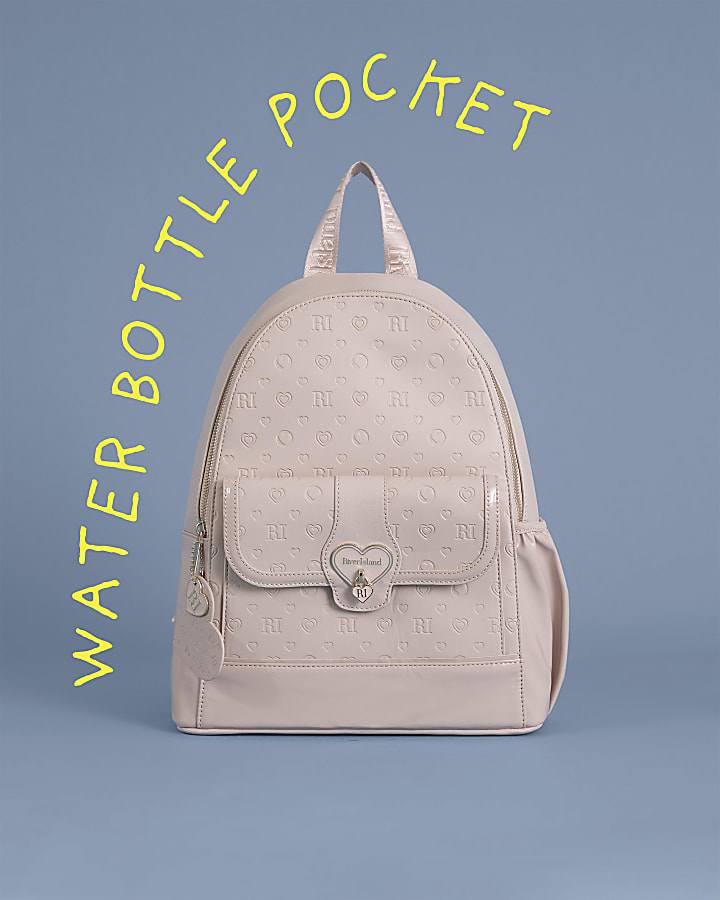 River Island Girls Pink Heart Lock Pocket Backpack