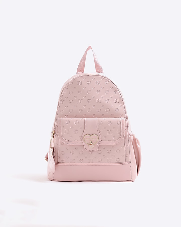 River Island Girls Pink Heart Lock Pocket Backpack