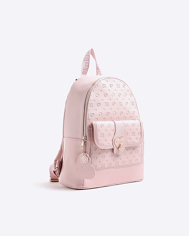 River Island Girls Pink Heart Lock Pocket Backpack