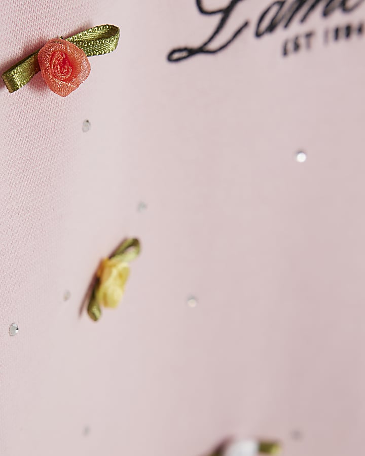 River Island Girls Pink L'amour Rosette T-Shirt