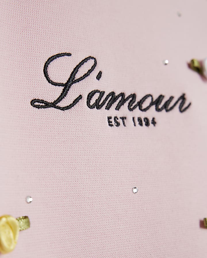 river island Girls Pink L'amour Rosette T-Shirt