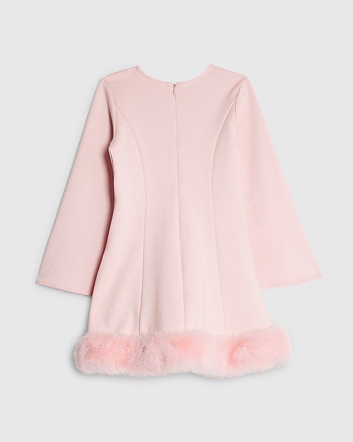 River Island Girls Pink Lips Faux Fur Hem Dress