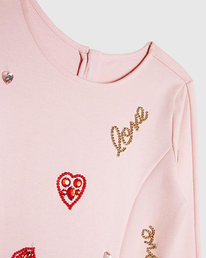 River Island Girls Pink Lips Faux Fur Hem Dress