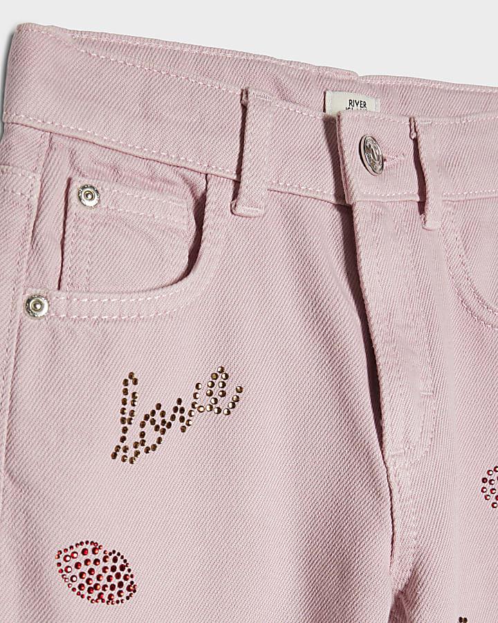 River Island Girls Pink Lips Straight Jeans
