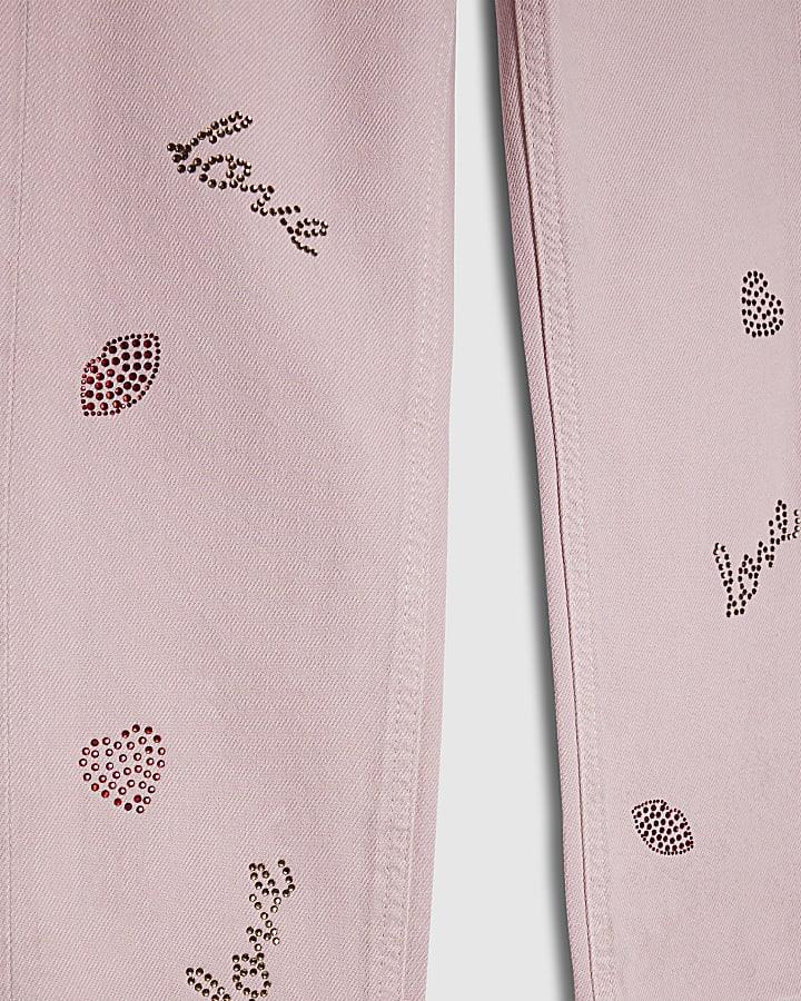 River Island Girls Pink Lips Straight Jeans