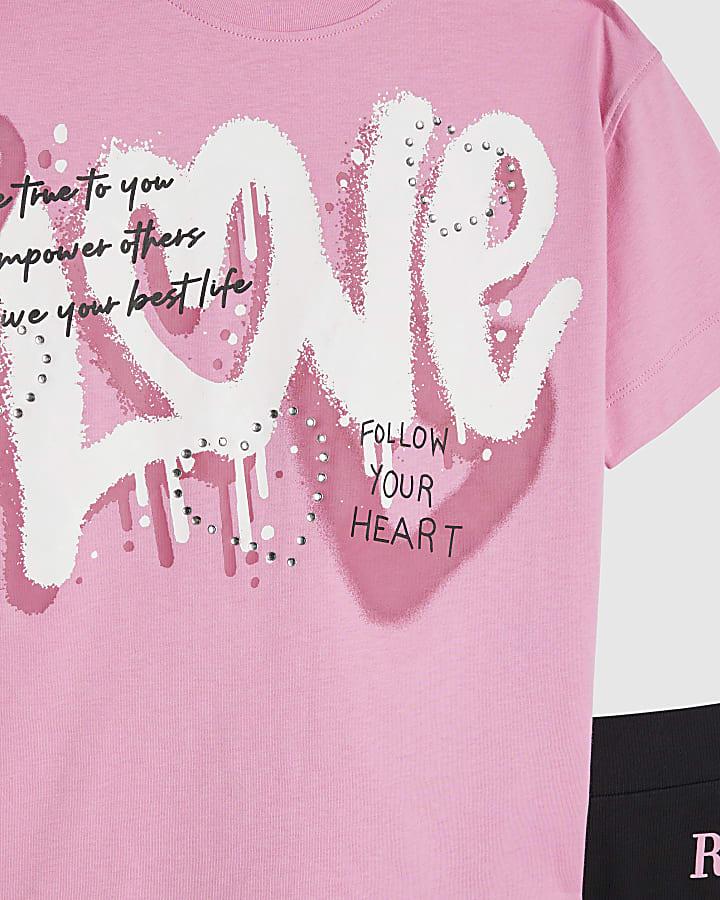 River Island Girls Pink Love T-Shirt Set