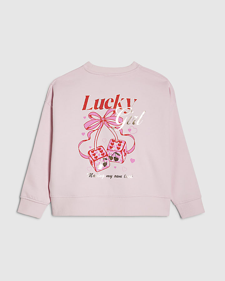 River Island Girls Pink Lucky Girl Dice Sweatshirt