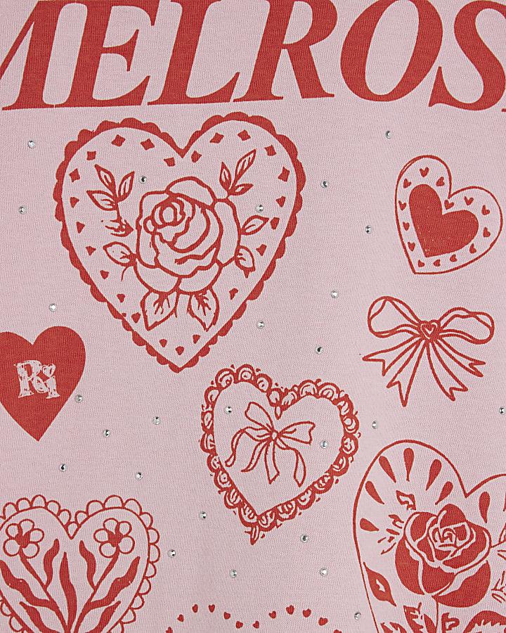 River Island Girls Pink Melrose Love Heart T-Shirt
