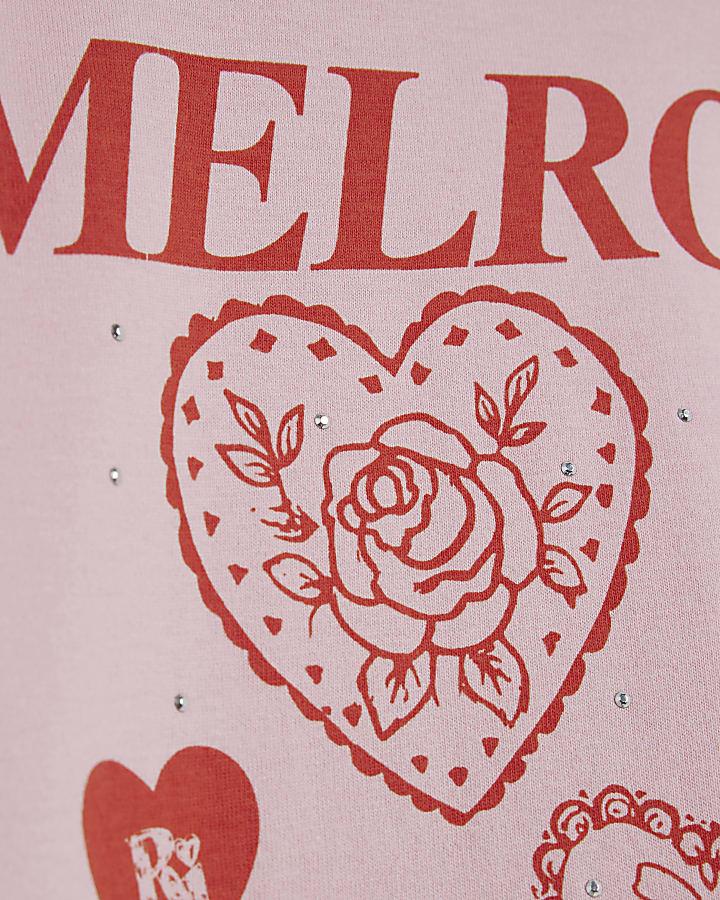 river island Girls Pink Melrose Love Heart T-Shirt