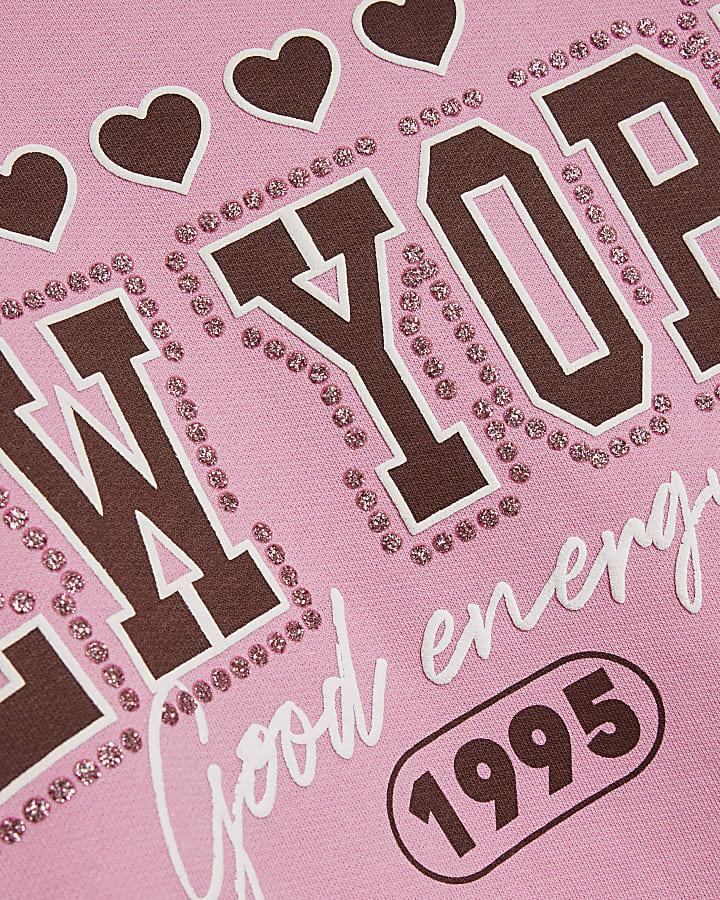 River Island Girls Pink New York Sweatshirt