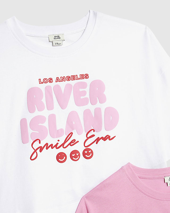 River Island Girls Pink Pack Of 2 Crop Tops