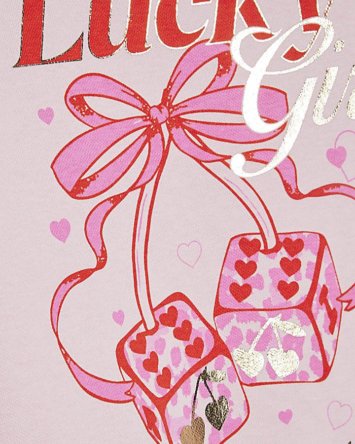River Island Girls Pink Paris Heart Sweatshirt