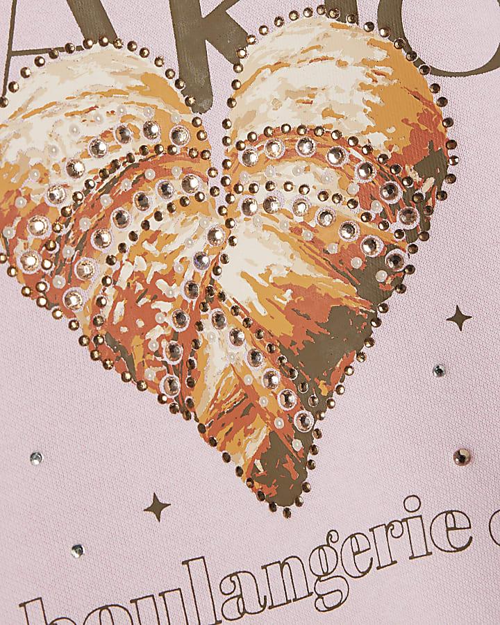 River Island Girls Pink Paris Heart Sweatshirt