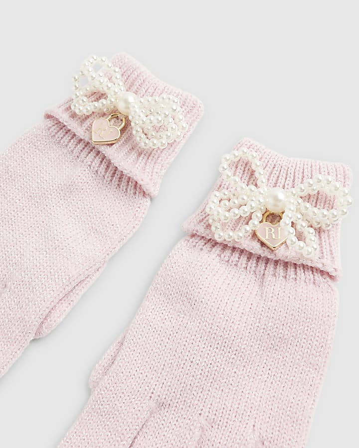river island Girls Pink Pearl Bow Gloves