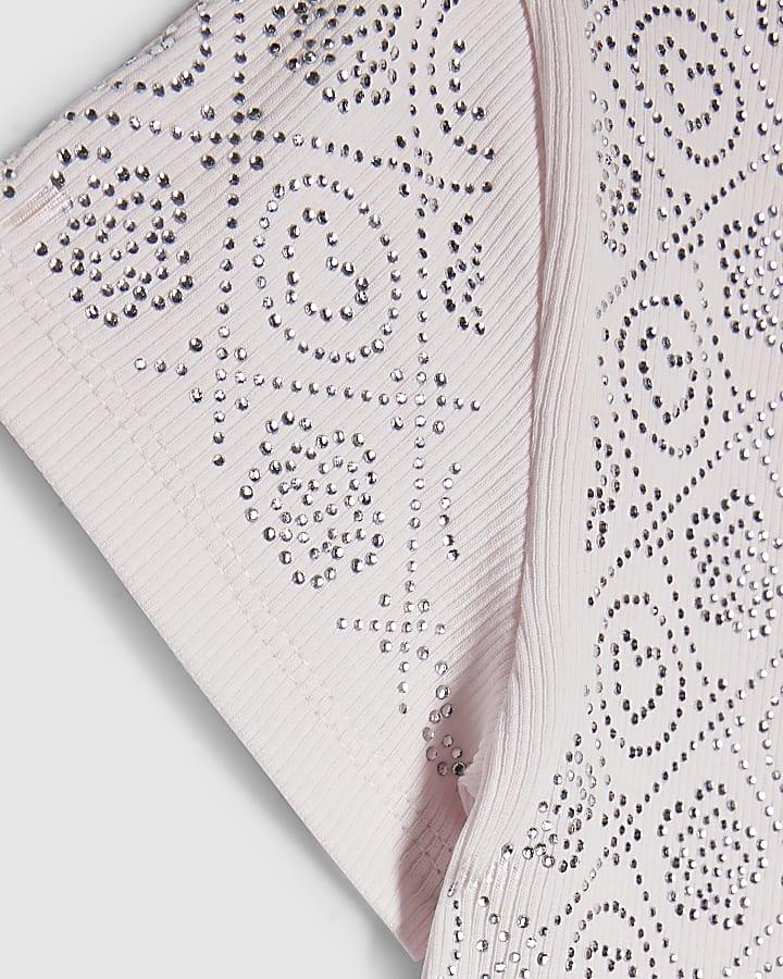 river island Girls Pink RI Diamante T-Shirt