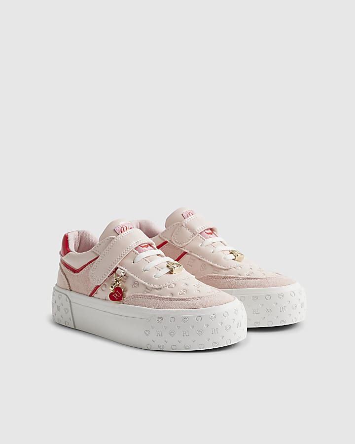 River Island Girls Pink RI Monogram Trainers