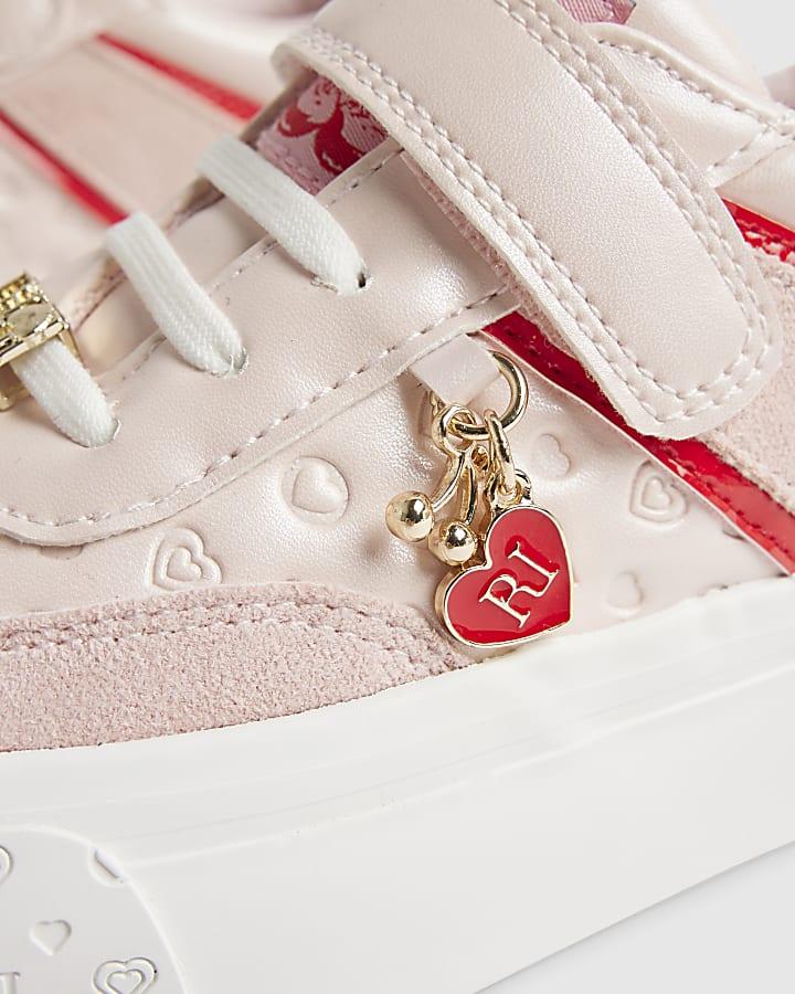 River Island Girls Pink RI Monogram Trainers