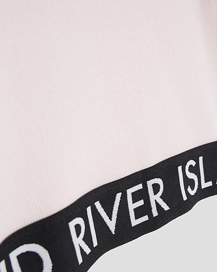 River Island Girls Pink Ribbed RI Long Sleeve Top