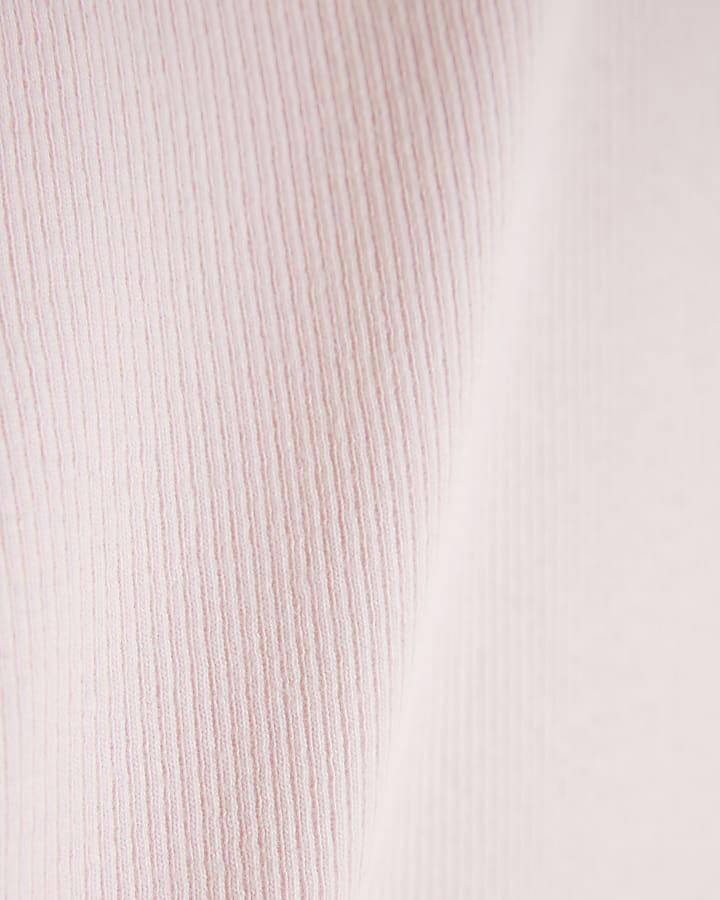 River Island Girls Pink Ribbed RI Long Sleeve Top