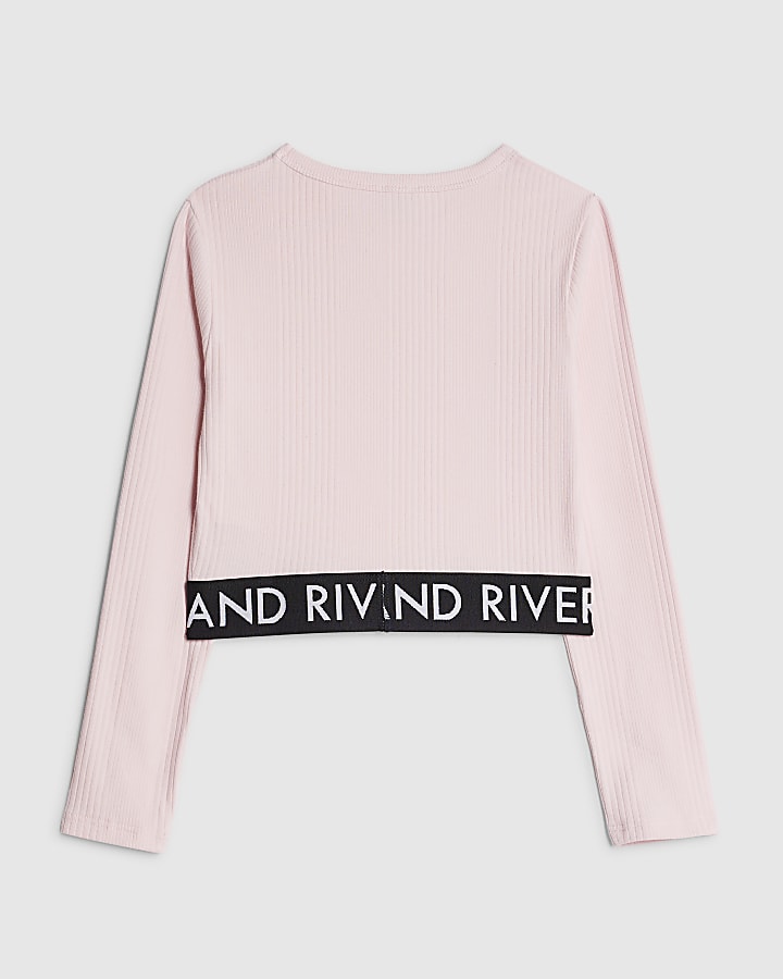 River Island Girls Pink Ribbed RI Waistband Top