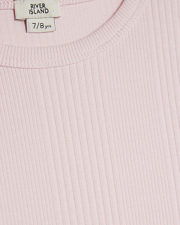 River Island Girls Pink Ribbed RI Waistband Top