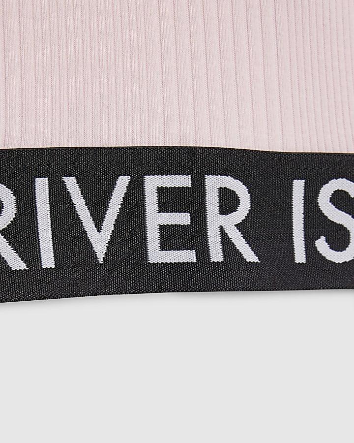 River Island Girls Pink Ribbed RI Waistband Top