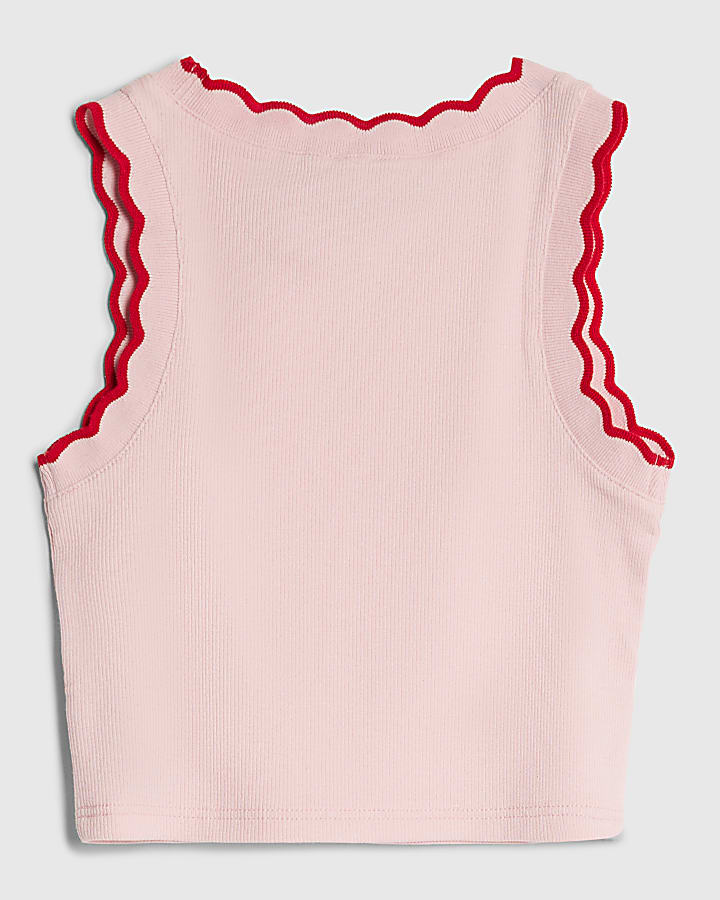 River Island Girls Pink Scallop Trim Tank Top