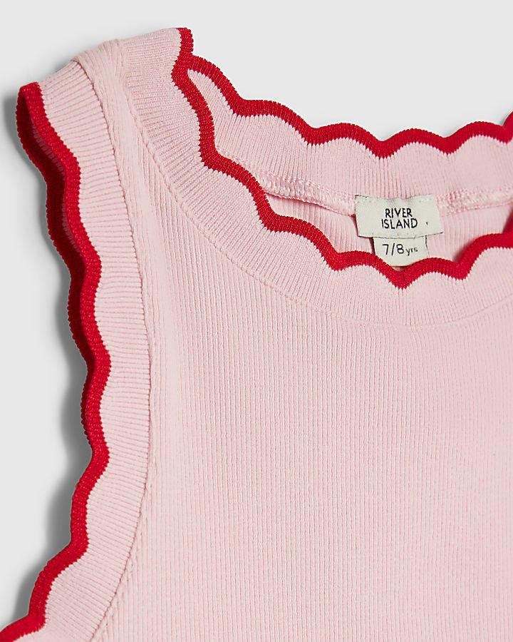 River Island Girls Pink Scallop Trim Tank Top