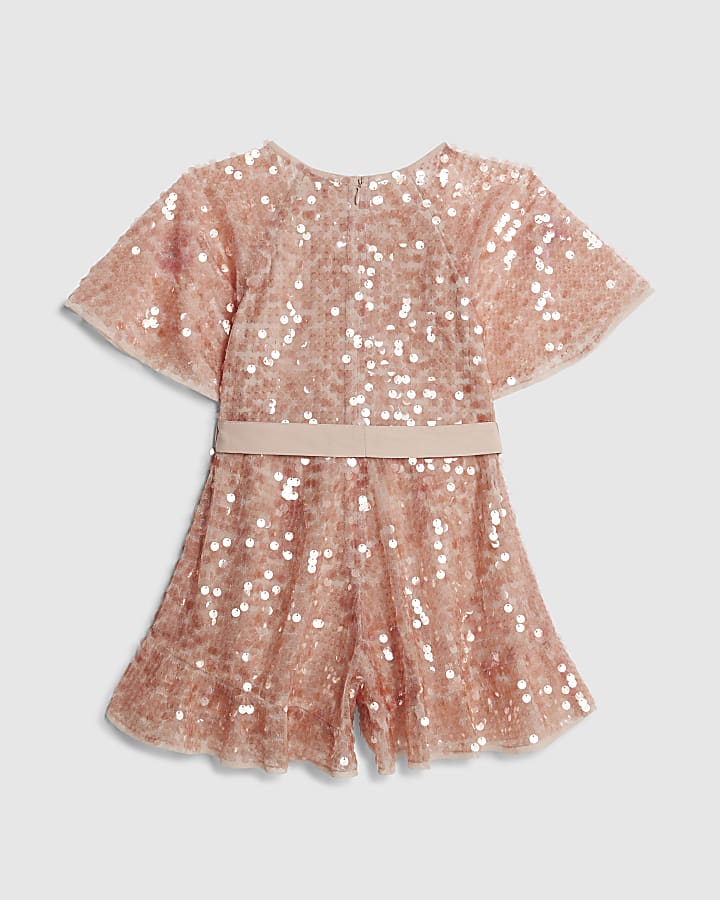 River Island Girls Pink Sequin Flower Playsuit