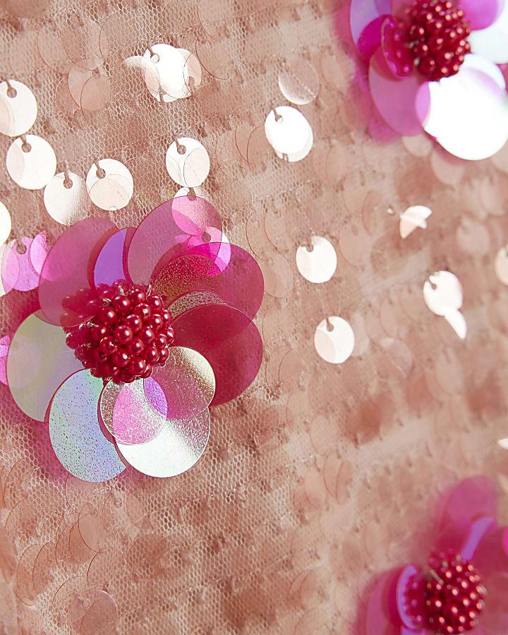 River Island Girls Pink Sequin Flower Playsuit
