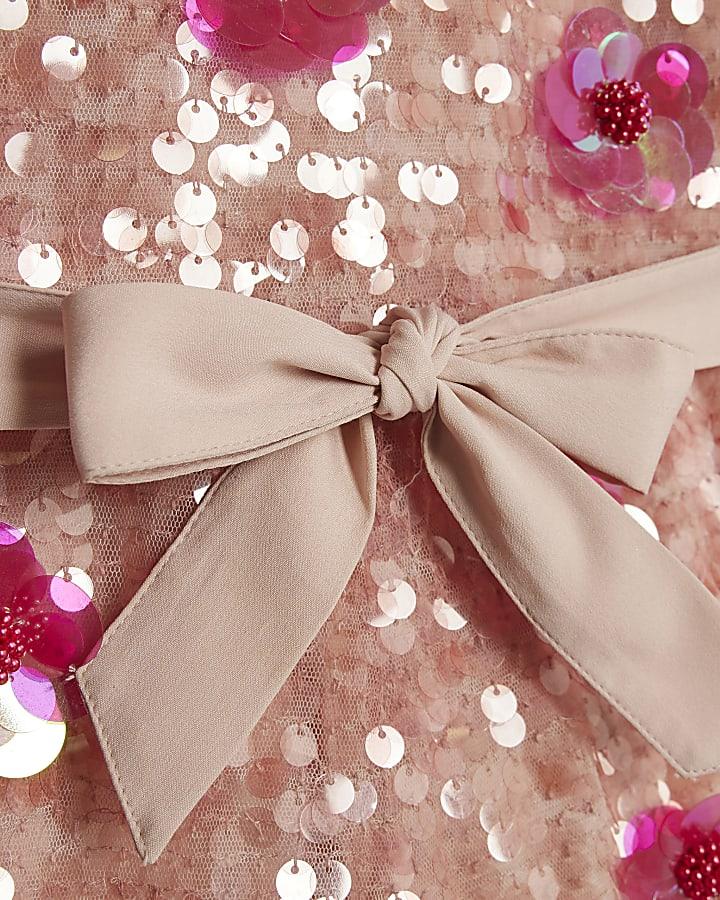 river island Girls Pink Sequin Flower Playsuit