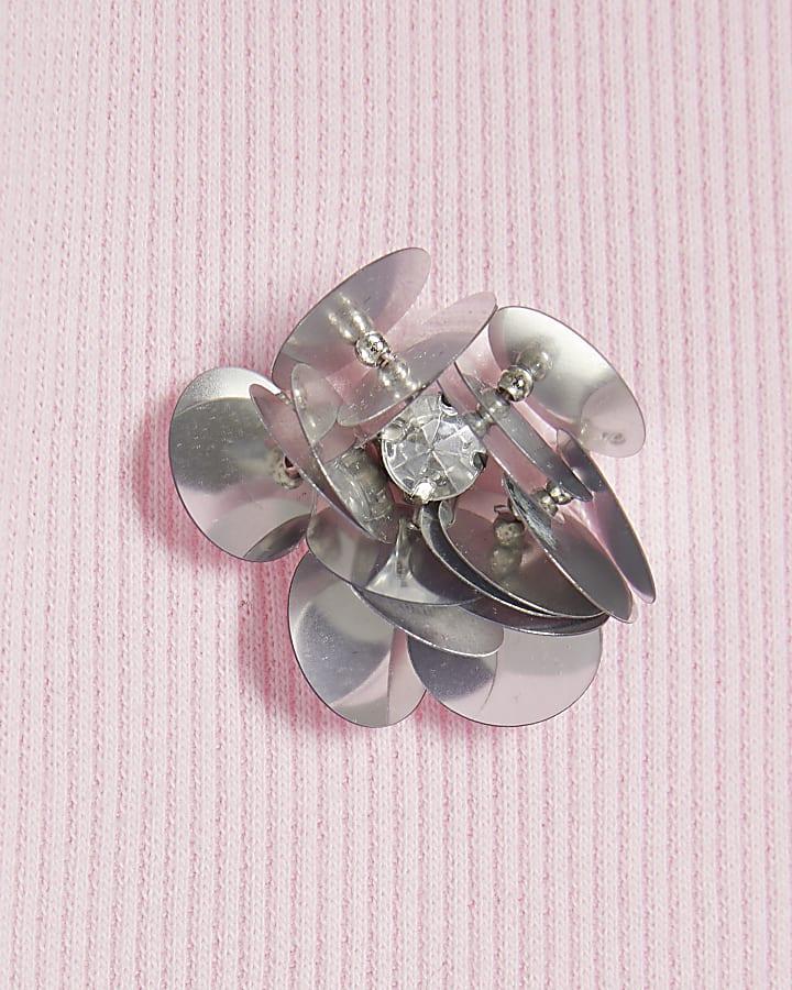 river island Girls Pink Sequin Flower T-shirt