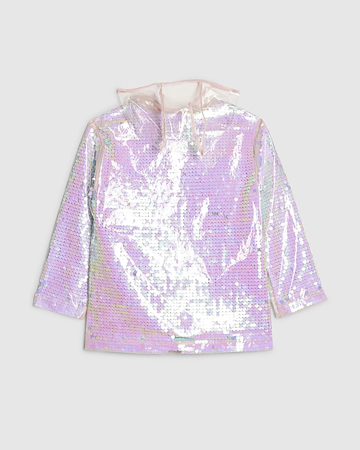 River Island Girls Pink Sequin Rain Mac