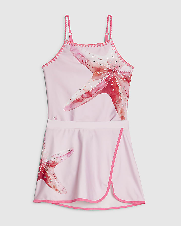 River Island Girls Pink Starfish Swimsuit Set