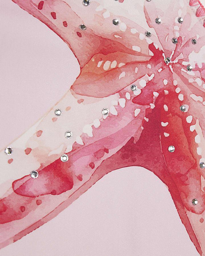 River Island Girls Pink Starfish Swimsuit Set