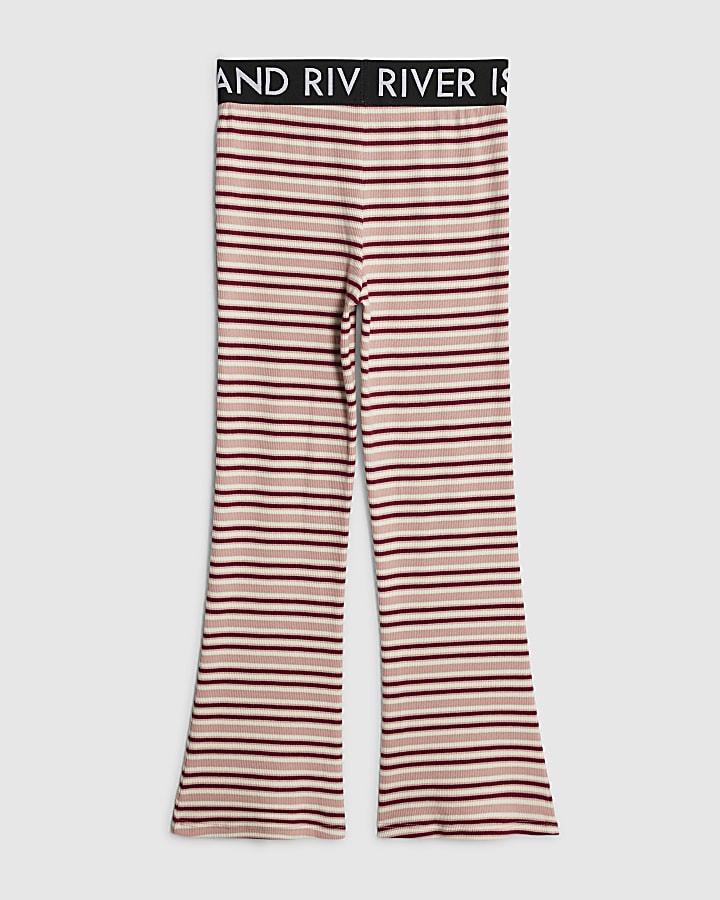 River Island Girls Pink Stripe Flared Trousers