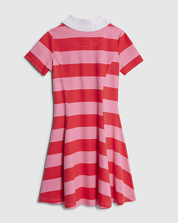 River Island Girls Pink Stripe Polo Dress
